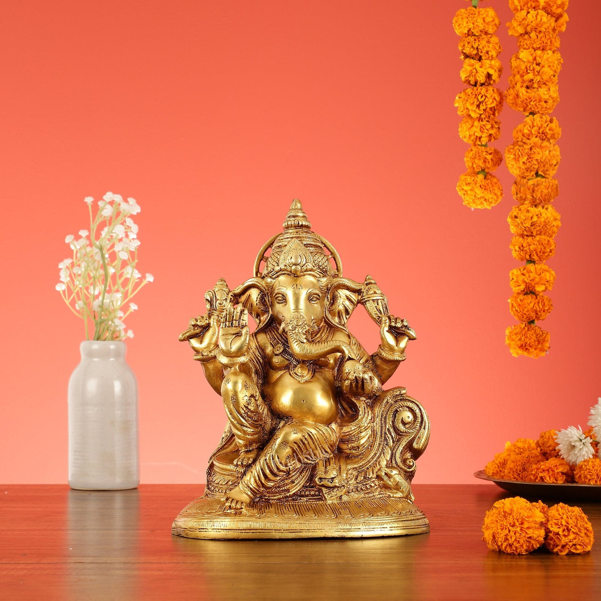 Brass Superfine Lord Ganesha Murti - 10 Inch idol