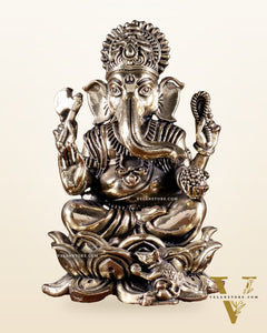 Brass Superfine Lord Ganesha on Lotus Idol 4 inch