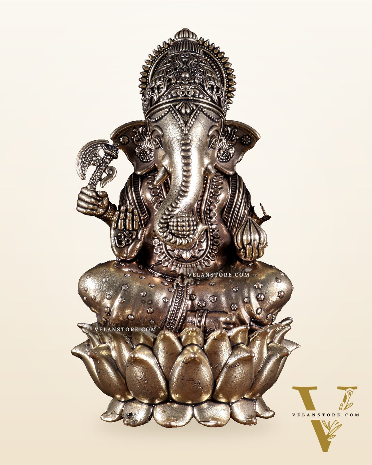 Brass Superfine Lord Ganesha on Lotus Idol 8 inch