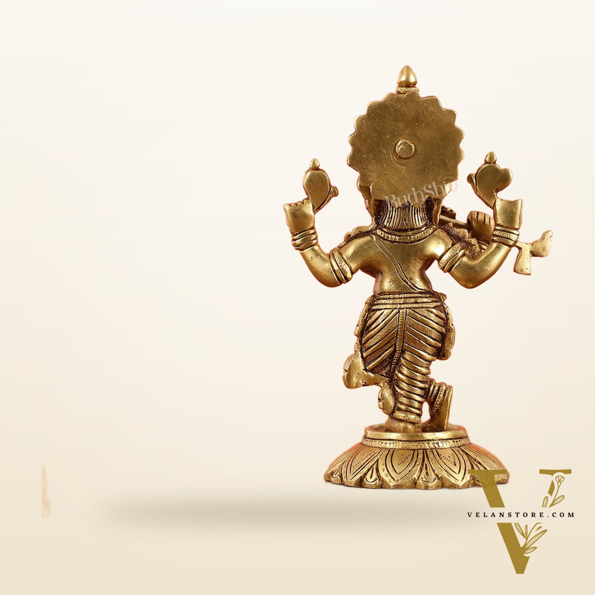 Brass Superfine Lord Ganesha Playing Flute Idol - 7 Inch