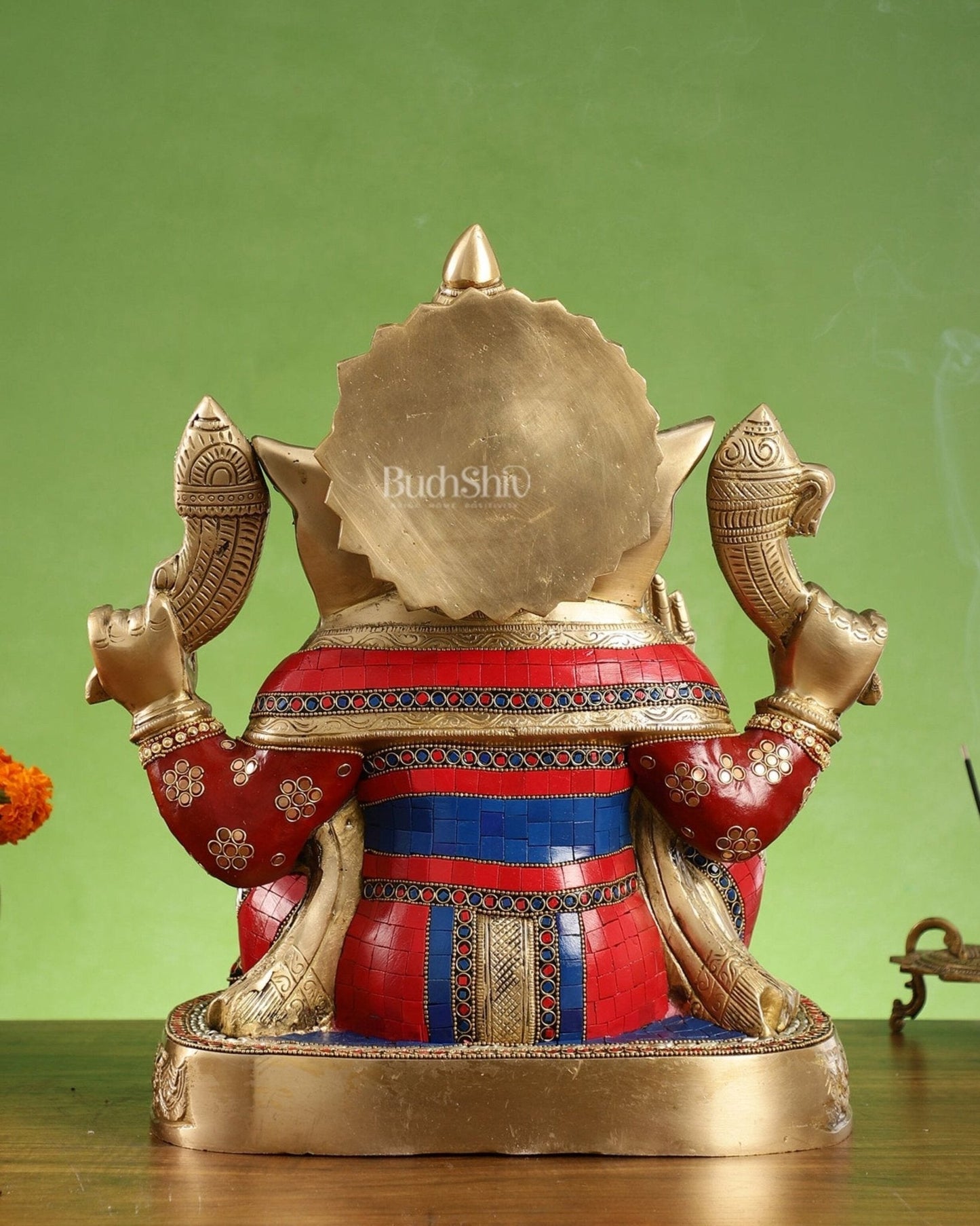 Brass Lord Ganesha Statue 15 inch with stonework