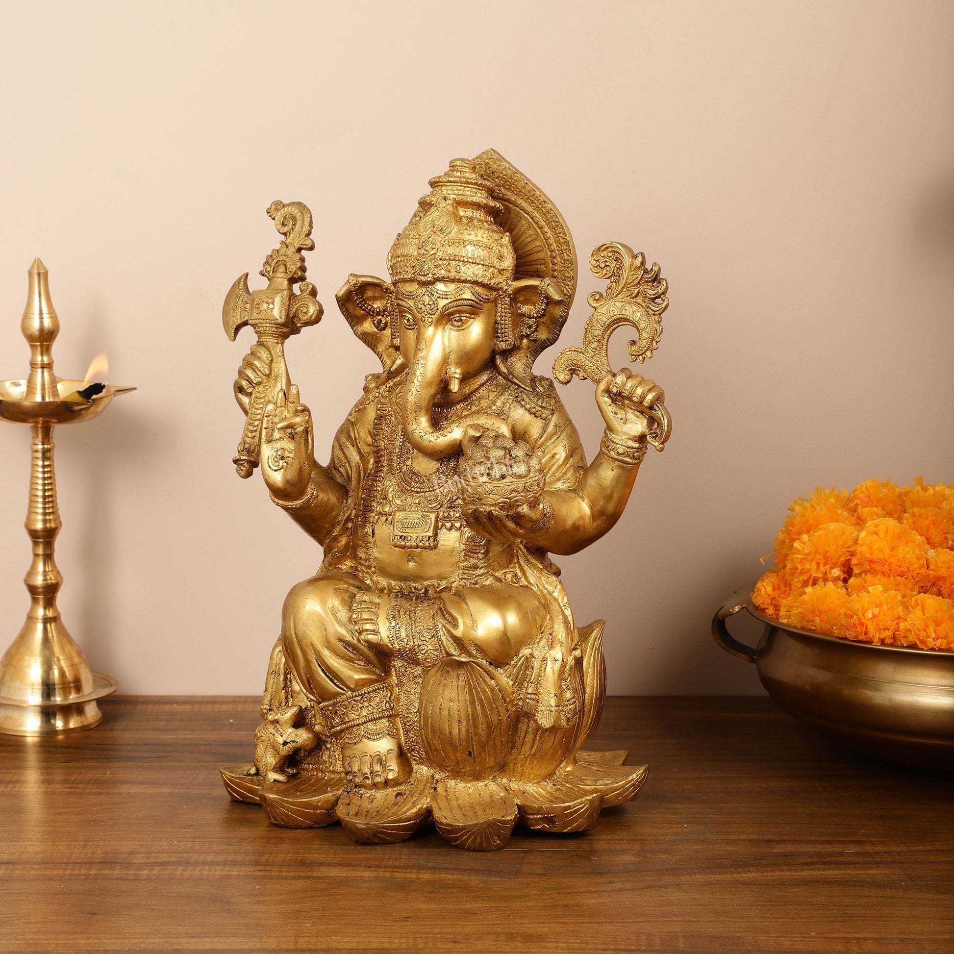 Brass Superfine Lord Ganesha Statue - 16 Inch