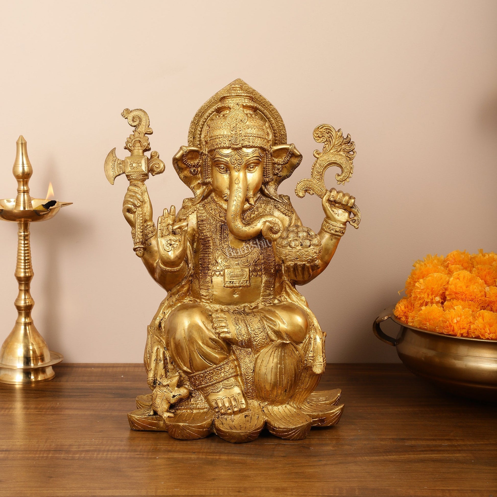 Brass Superfine Lord Ganesha Statue - 16 Inch