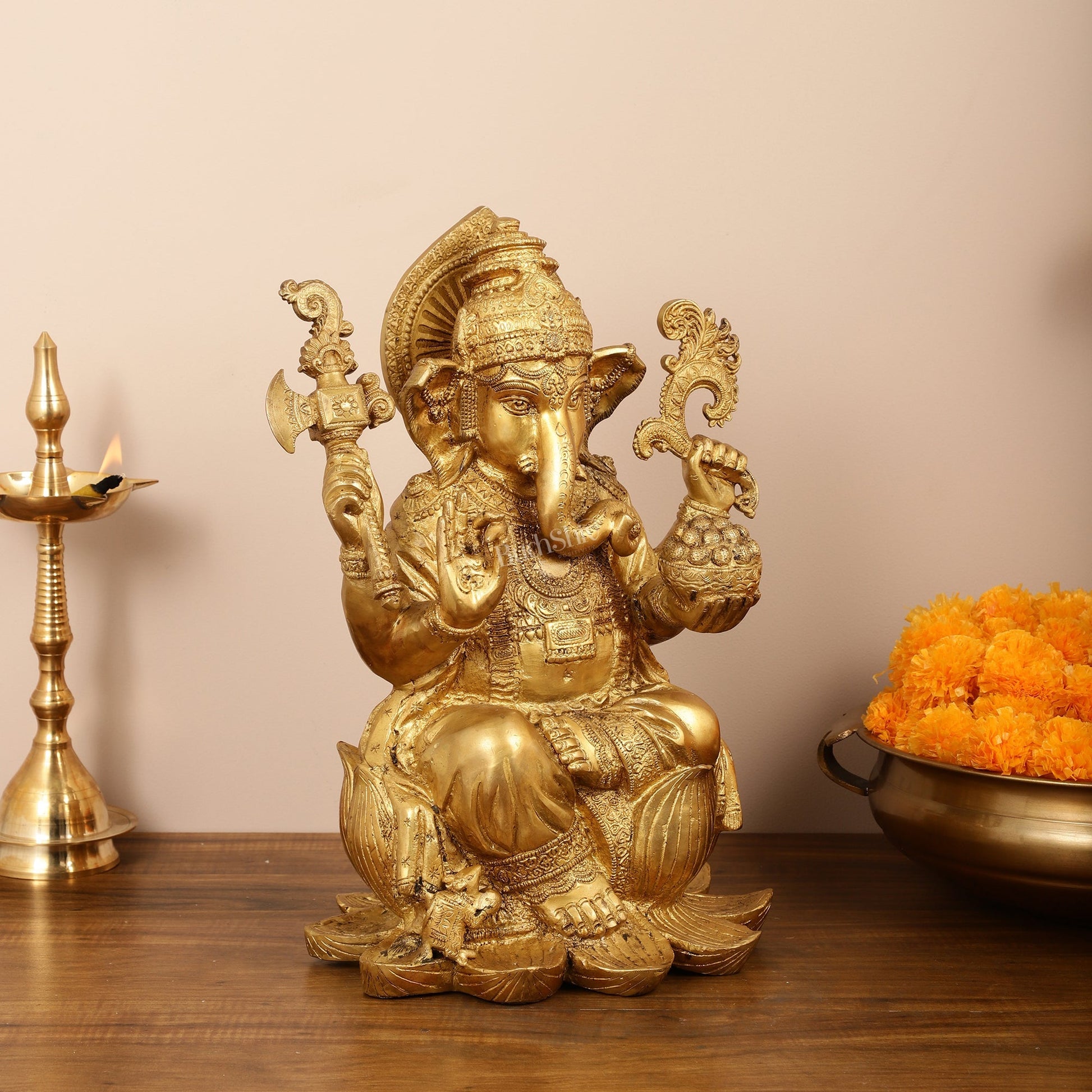 Brass Superfine Lord Ganesha Statue - 16 Inch