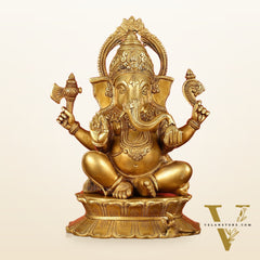 Brass Superfine Lord Ganesha Statue on Lotus Base - 15 Inch