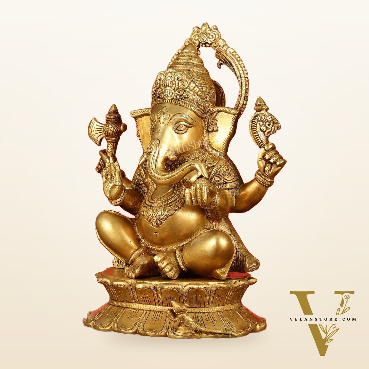 Brass Superfine Lord Ganesha Statue on Lotus Base - 15 Inch