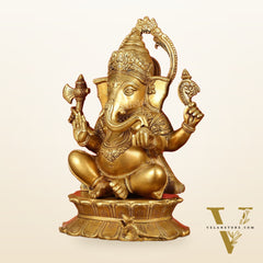 Brass Superfine Lord Ganesha Statue on Lotus Base - 15 Inch