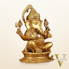 Brass Superfine Lord Ganesha Statue on Lotus Base - 15 Inch
