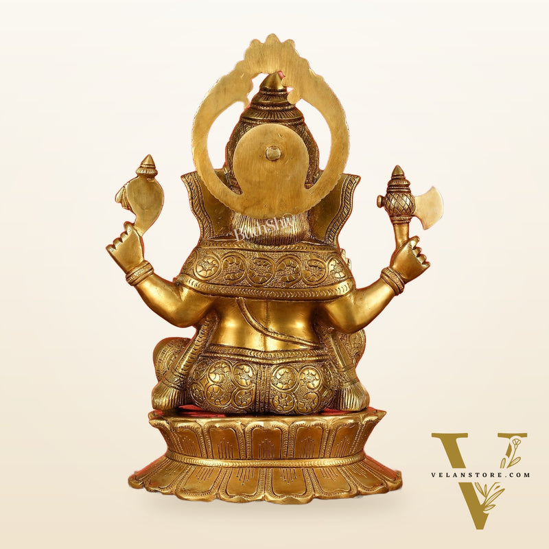 Brass Superfine Lord Ganesha Statue on Lotus Base - 15 Inch