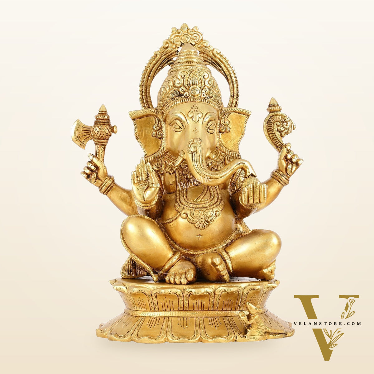 Brass Superfine Lord Ganesha Statue on Lotus Base - 15 Inch
