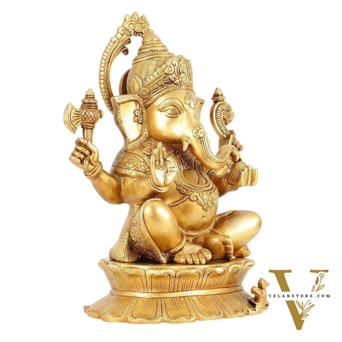 Brass Superfine Lord Ganesha Statue on Lotus Base - 15 Inch