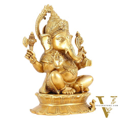 Brass Superfine Lord Ganesha Statue on Lotus Base - 15 Inch