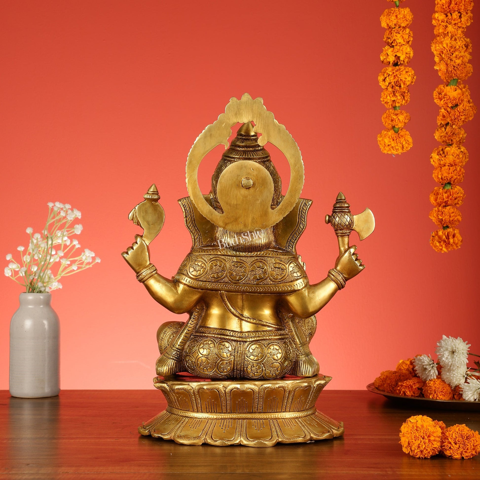 Brass Superfine Lord Ganesha Statue on Lotus Base - 15 Inch
