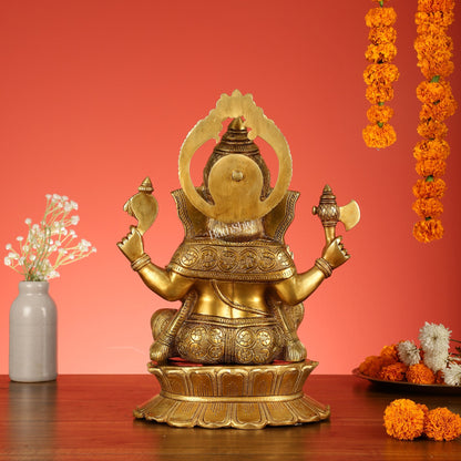 Brass Superfine Lord Ganesha Statue on Lotus Base - 15 Inch