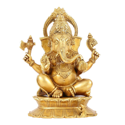 Brass Superfine Lord Ganesha Statue on Lotus Base - 15 Inch