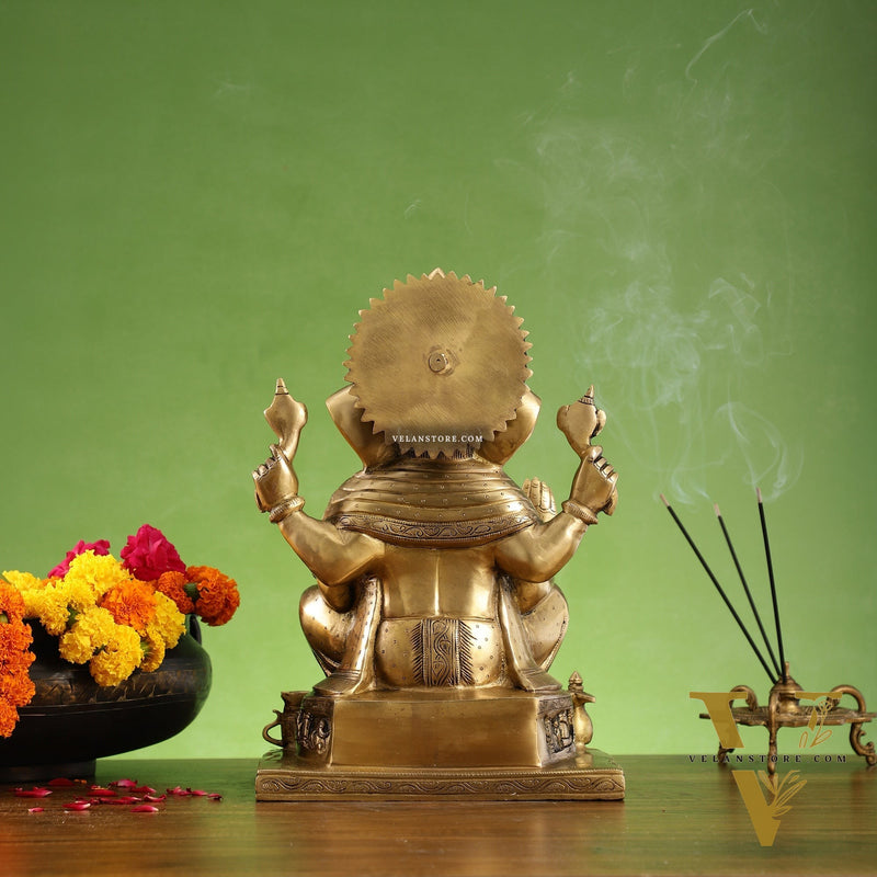 Brass Superfine Lord Ganesha Statue with Ashtavinayak Engraving - 13 inch