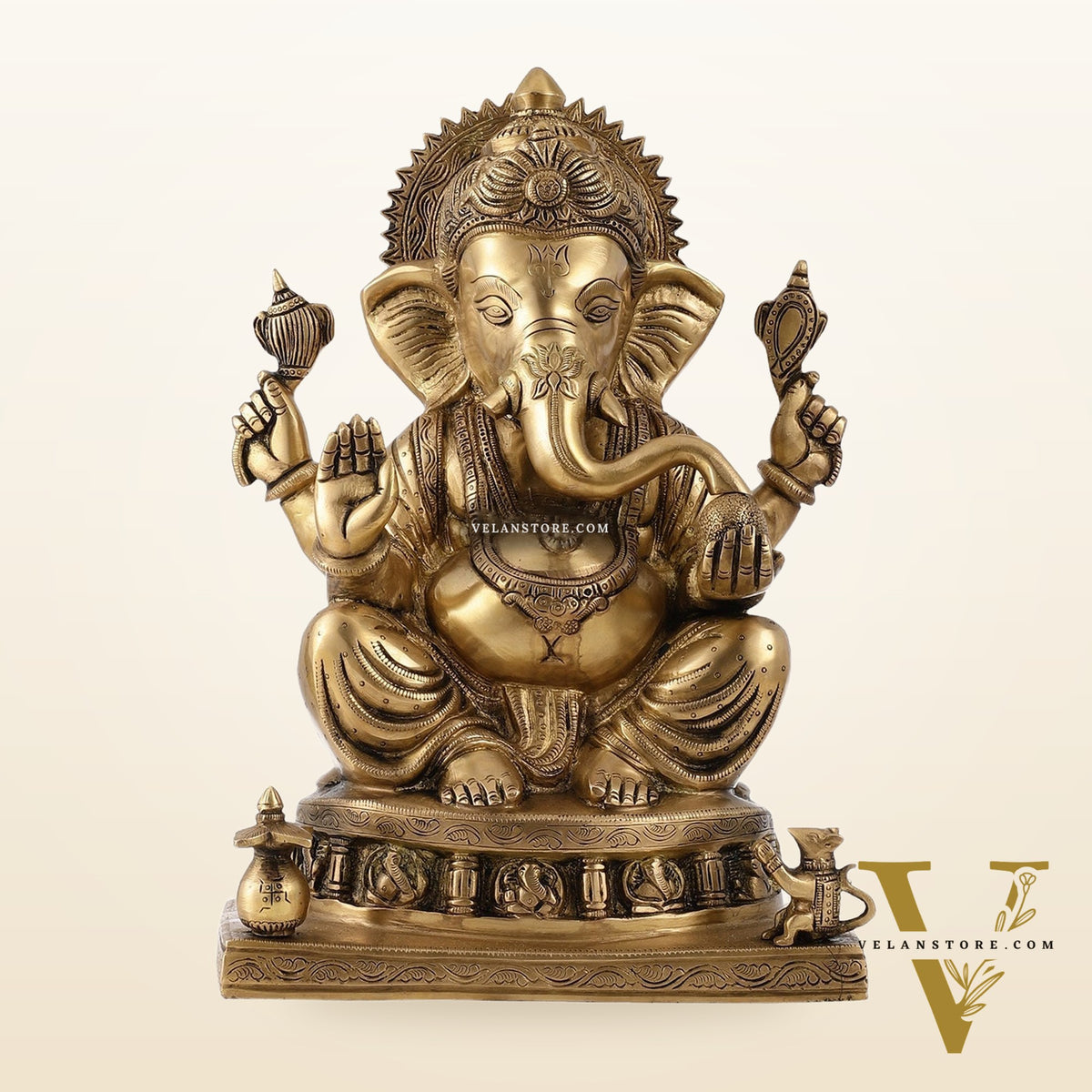 Brass Superfine Lord Ganesha Statue with Ashtavinayak Engraving - 13 inch