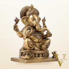 Brass Superfine Lord Ganesha Statue with Ashtavinayak Engraving - 13 inch