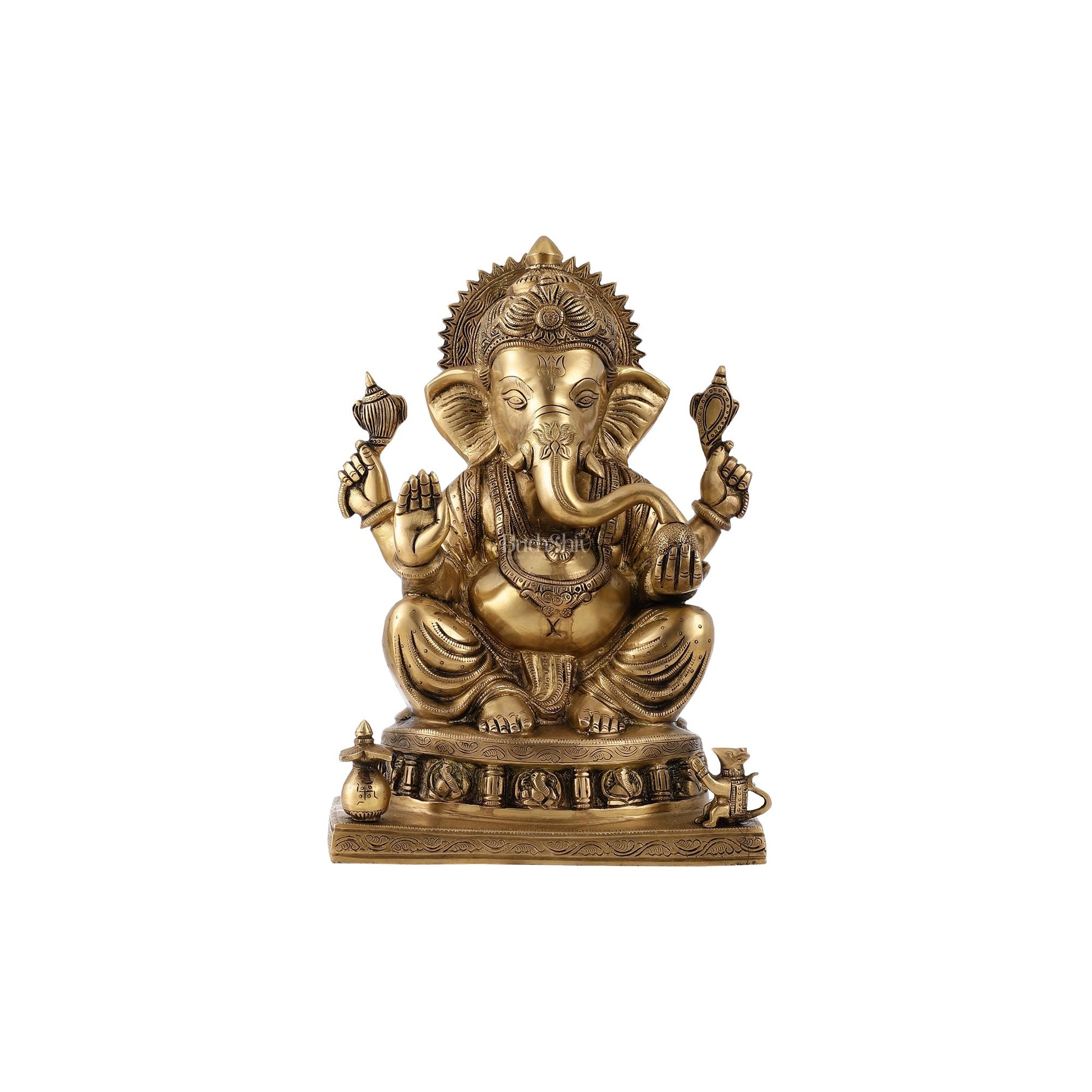 Brass Superfine Lord Ganesha Statue with Ashtavinayak Engraving - 13 inch