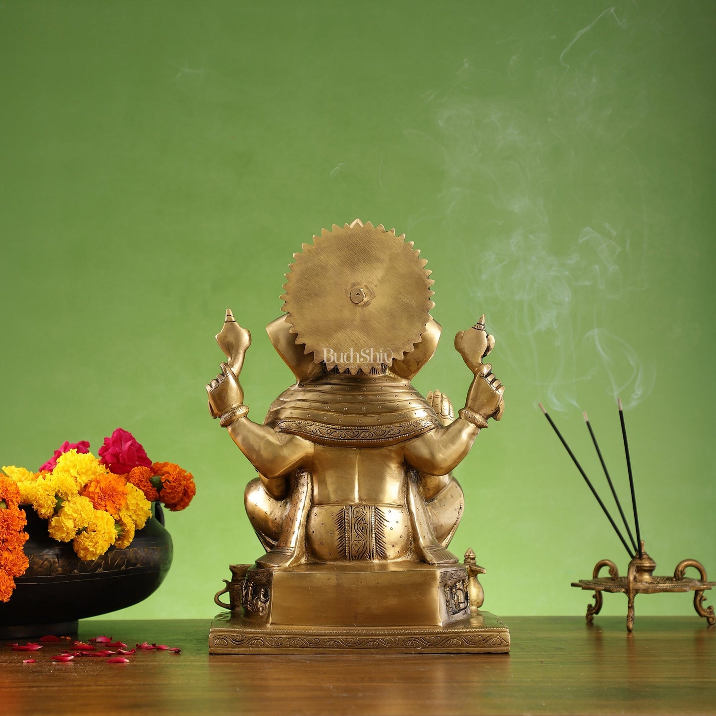 Brass Superfine Lord Ganesha Statue with Ashtavinayak Engraving - 13 inch