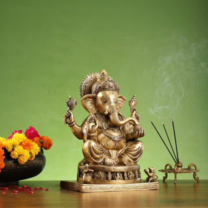 Brass Superfine Lord Ganesha Statue with Ashtavinayak Engraving - 13 inch