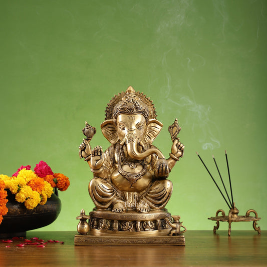 Brass Superfine Lord Ganesha Statue with Ashtavinayak Engraving - 13 inch