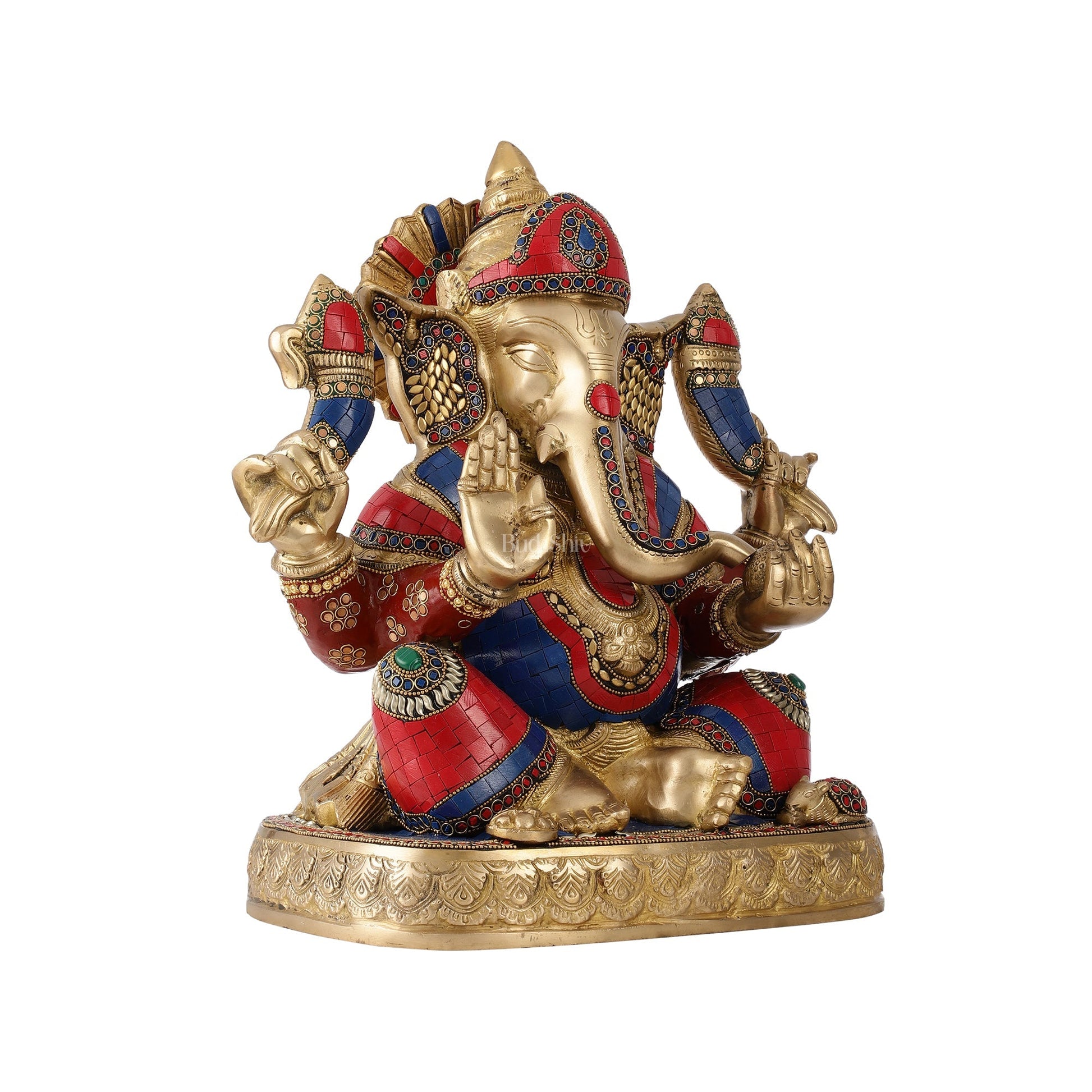 Brass Lord Ganesha Statue 15 inch with stonework