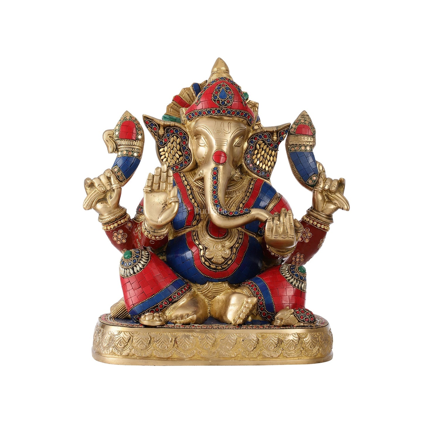 Brass Lord Ganesha Statue 15 inch with stonework
