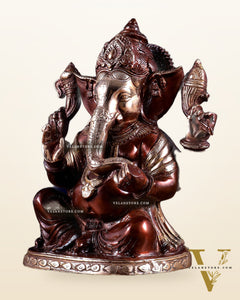 Brass Superfine Lord Ganesha Statue with Dual Tone Finish 9 inch