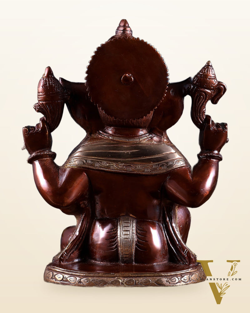 Brass Superfine Lord Ganesha Statue with Dual Tone Finish 9 inch