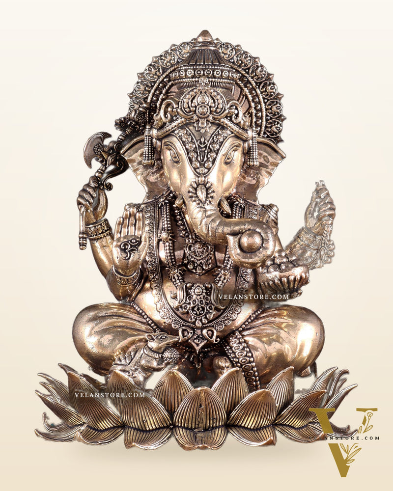 Brass Superfine Lord Ganesha Statue with Enhanced Carvings 8 inch