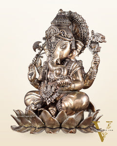 Brass Superfine Lord Ganesha Statue with Enhanced Carvings 8 inch