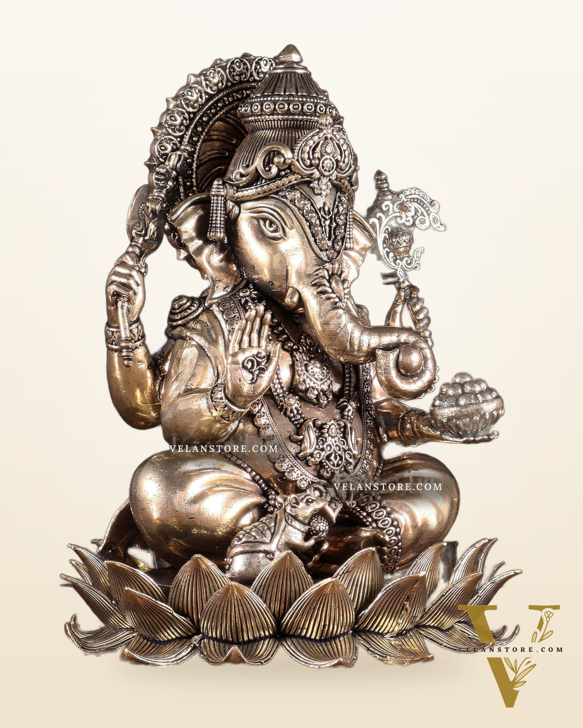 Brass Superfine Lord Ganesha Statue with Enhanced Carvings 8 inch