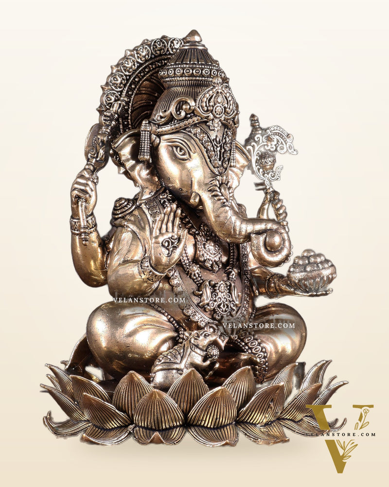 Brass Superfine Lord Ganesha Statue with Enhanced Carvings 8 inch