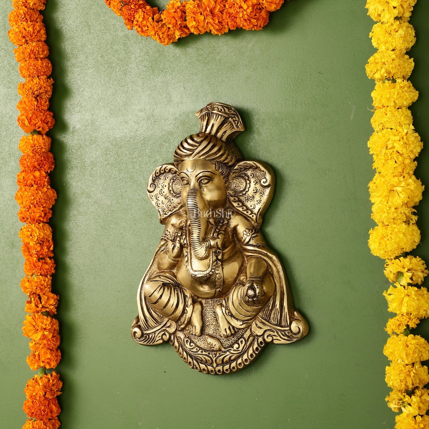 Brass Superfine Lord Ganesha Wall Hanging - 10x7.5x2 Inch