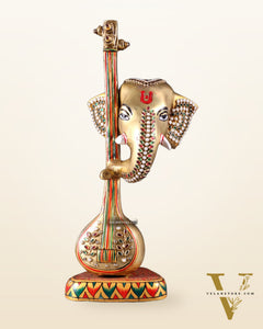 Brass Superfine Lord Ganesha with sitar laakh meenakari  - 12 Inch