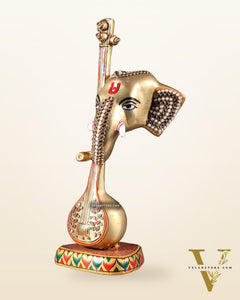 Brass Superfine Lord Ganesha with sitar laakh meenakari  - 12 Inch