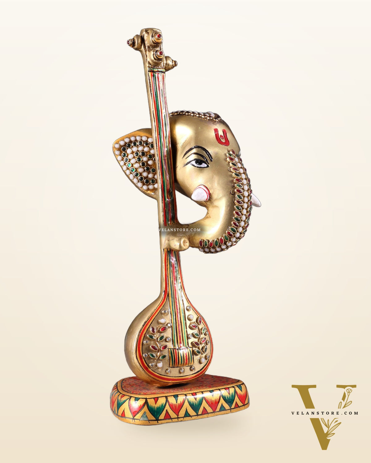 Brass Superfine Lord Ganesha with sitar laakh meenakari  - 12 Inch