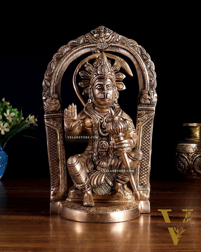 Brass Superfine Lord Hanuman Statue with Prabhavali & Adjustable Gada 8 inch