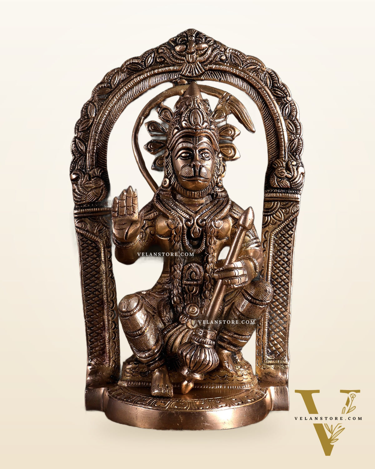 Brass Superfine Lord Hanuman Statue with Prabhavali & Adjustable Gada 8 inch