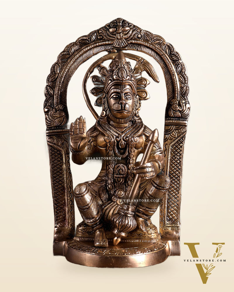 Brass Superfine Lord Hanuman Statue with Prabhavali & Adjustable Gada 8 inch