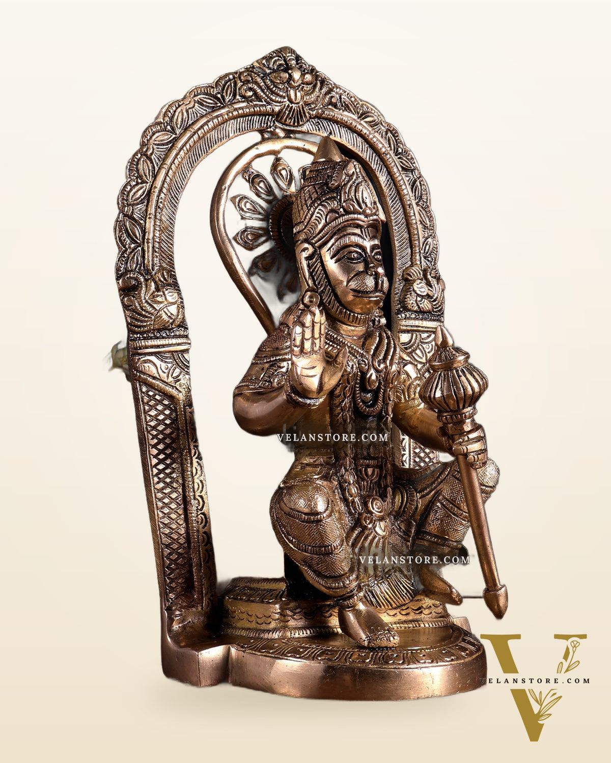 Brass Superfine Lord Hanuman Statue with Prabhavali & Adjustable Gada 8 inch