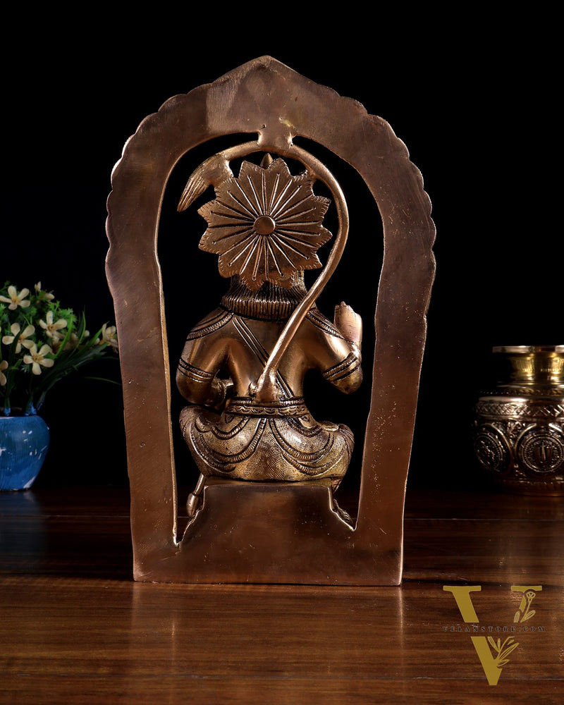Brass Superfine Lord Hanuman Statue with Prabhavali & Adjustable Gada 8 inch