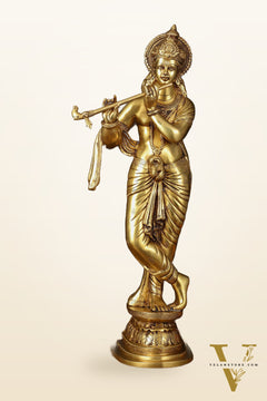Brass Superfine Lord Krishna Sculpture - 26.5"