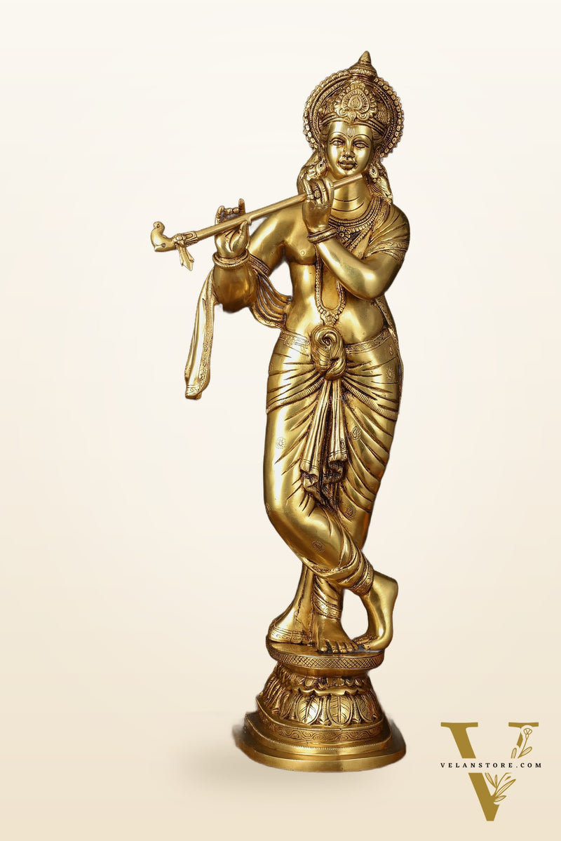 Brass Superfine Lord Krishna Sculpture - 26.5"