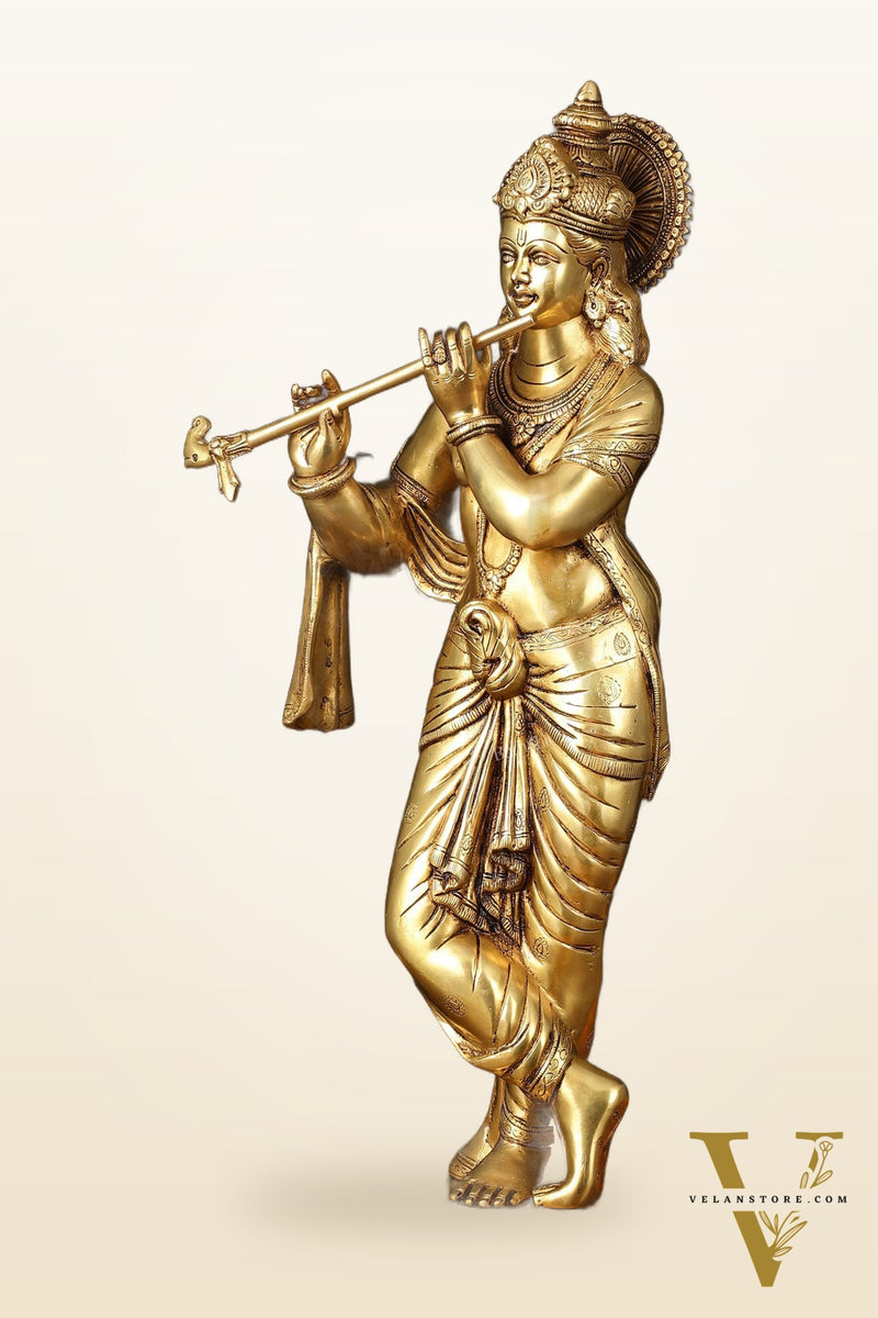 Brass Superfine Lord Krishna Sculpture - 26.5"