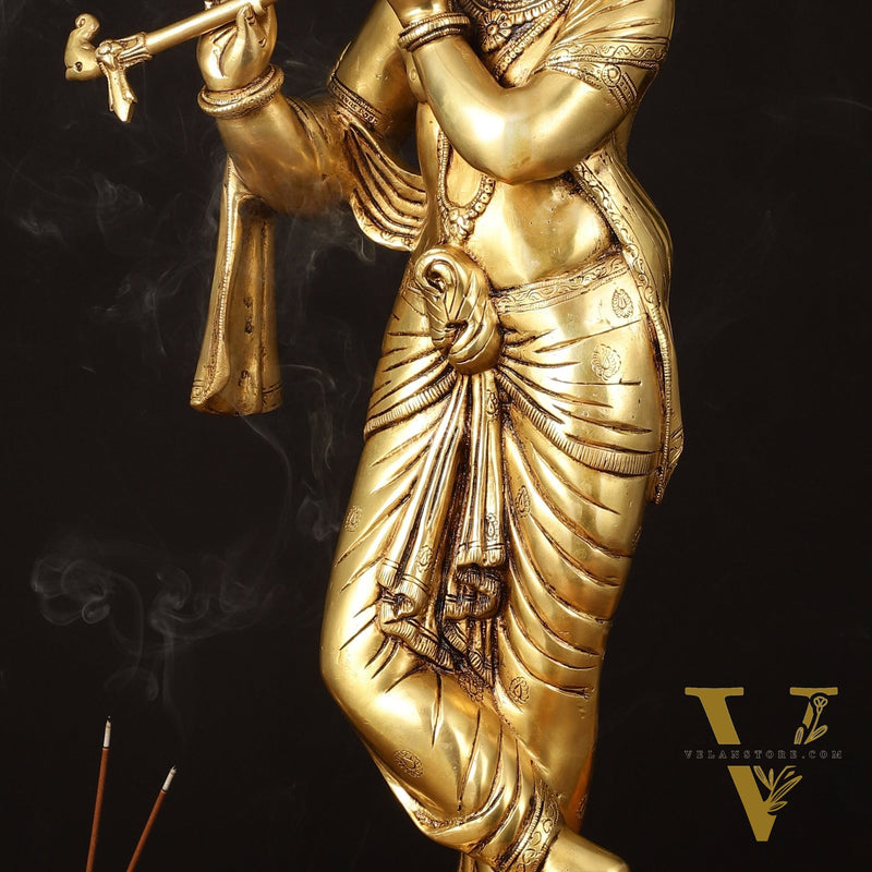 Brass Superfine Lord Krishna Sculpture - 26.5"