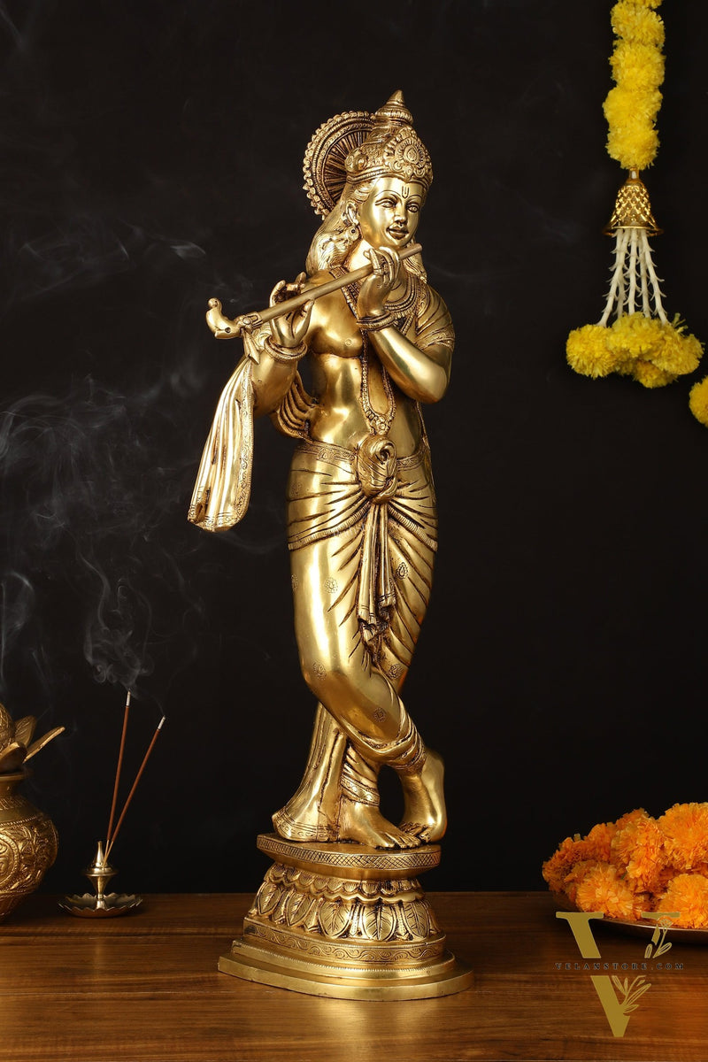 Brass Superfine Lord Krishna Sculpture - 26.5"