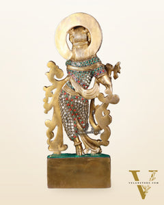 Brass Superfine Lord Krishna Statue - 15.5 Inch meenakari Stonework