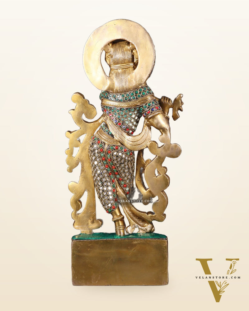 Brass Superfine Lord Krishna Statue - 15.5 Inch meenakari Stonework